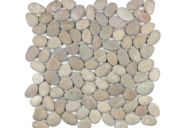 Anatolia Tile Zen Driftwood Tan Natural Pebble Mosaic Matte