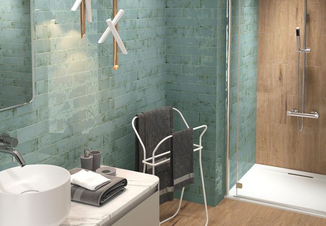 Midgley West Grunge Aqua Tile 3"x12" - Shiny view 2