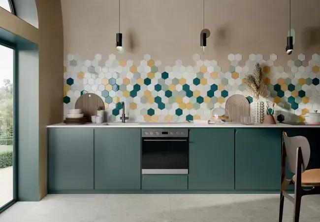 Midgley West Small Ocher Tile 5"x4.25" Hexagon - Bright view 2