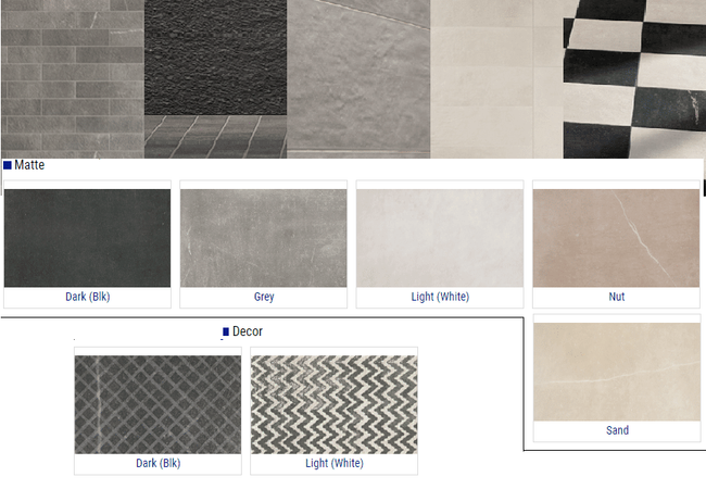 Olympia Maku Matte, Textured, Decor Porcelain Tiles Color: Dark Black, Grey, Light White, Nut, Sand Size: 8x8 12x24