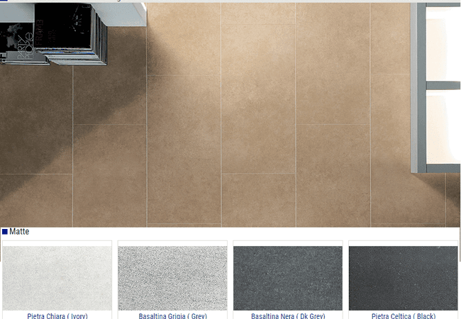 Olympia Stones so Matte Porcelain Tiles Color: Pietra Chiara Ivory, Basaltina Grigia Grey, Basaltina Nera Dark Grey, Pietra Celtica Black Size: 12x24 6x24